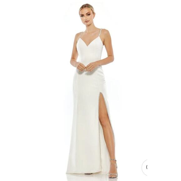 Mac Duggal Sweetheart Evening Gown 2 Rhinestone White Maxi Dress bridal xs 55706 - Picture 1 of 12